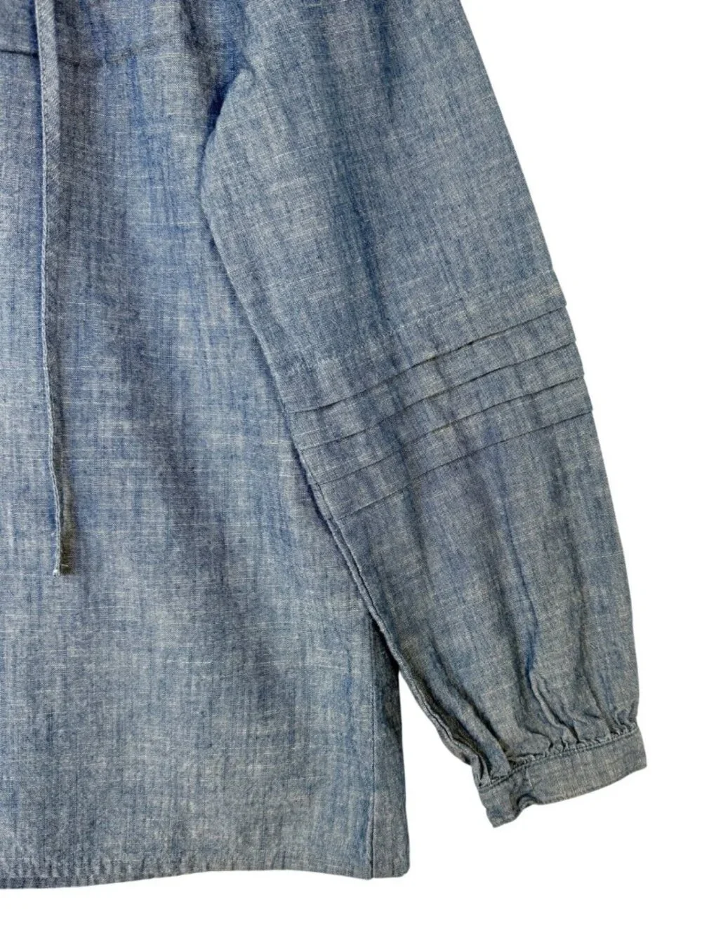 J.Crew Popover Chambray Ruffle Neck Peasant Top Womens XXS Long Sleeve Cotton - Picture 4 of 16